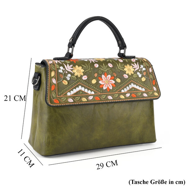 LA MAREY  florale Kunstprint Crossbody Tasche mit gemustertem Schulterriemen, 29x11x21cm, Gr&uuml;n image number 7