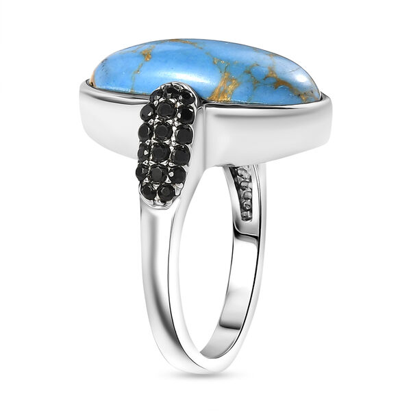 EVER TRUE Blaues Türkis, Schwarzer Spinell Ring 316L Edelstahl (Größe 21.00) ca. 8.30 ct image number 4