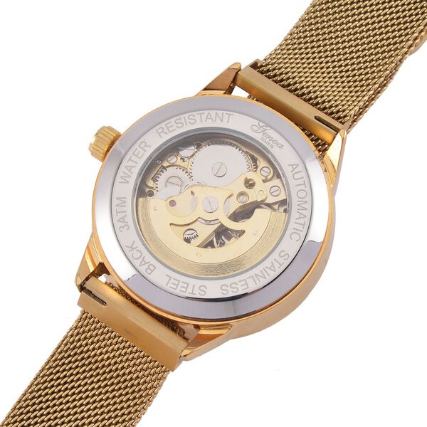 GENOA Automatik Mechanische Uhr mit Weißem Sonnenschein-Hohlzifferblatt und Modernem Minimalistischem Runddesign, goldfarben image number 5