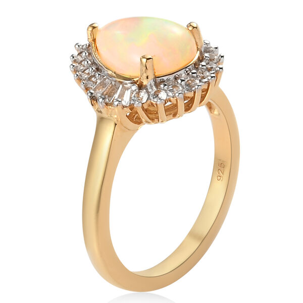 Nat&uuml;rlicher, &auml;thiopischer Opal und Zirkon Halo-Ring, 925 Silber Gelbgold Vermeil  ca. 1,68 ct image number 5