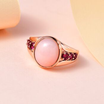 Peruanischer Rosa-Opal und Rhodolith Granat-Ring - 4,71 ct.