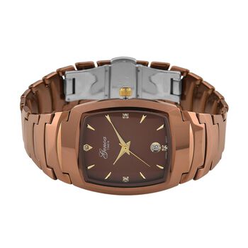 GENOA Armbanduhr mit Datumsanzeige, Japanische Uhrwerk mit wei&szlig;er Kristall, Wolframstahlgeh&auml;use, Braun