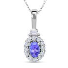 AAA Tansanit und weißer Zirkon Anhänger mit Kette, 925 Silber platiniert ca. 1.05 ct