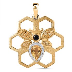 GP Trinfo Kollektion - Citrin, Schwarzer Spinell Anhänger, 925 Silber 750 Gelbgold Vermeil ca. 1.25 ct