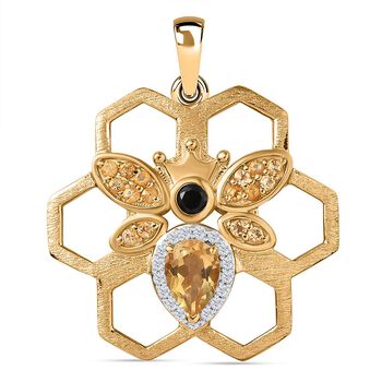 GP Trinfo Kollektion - Citrin, Schwarzer Spinell Anh&auml;nger, 925 Silber 750 Gelbgold Vermeil ca. 1.25 ct