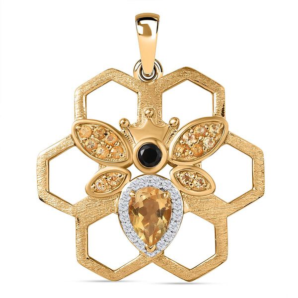 GP Trinfo Kollektion - Citrin, Schwarzer Spinell Anh&auml;nger, 925 Silber 750 Gelbgold Vermeil ca. 1.25 ct