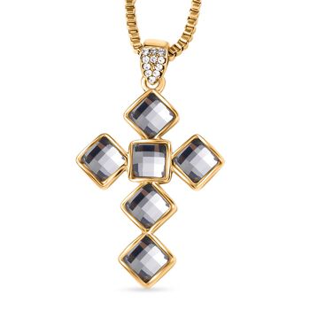 Grauer Kristall, Wei&szlig;er Kristall Halskette ca. 60 cm, goldfarben