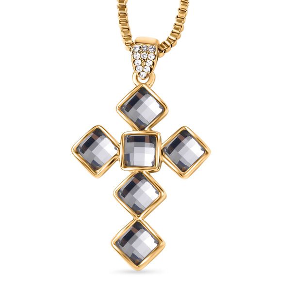 Grauer Kristall, Wei&szlig;er Kristall Halskette ca. 60 cm, goldfarben