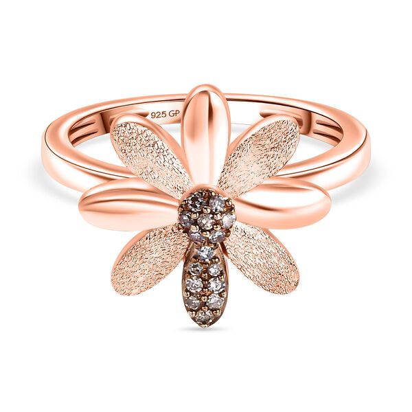 GP Italian Garden Kollektion - Champagner Diamant und Kanchanaburi blauer Saphir Ring, 925 Silber 750 Ros&eacute;gold Vermeil - 0,11 ct.