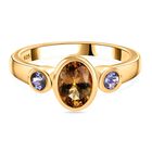 Eis und Feuer Kollektion-AA Natürlicher goldener Tansanit, Tansanit Ring 925 Silber 750 Gelbgold Vermeil (Größe 21.00) ca. 1.20 ct