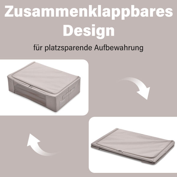 Faltbare Aufbewahrungsbox aus Stoff mit Metallrahmen und PVC Fenster, 60 x 40 x 16 cm, Beige image number 2