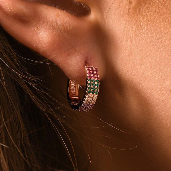 AAA Mehrfarbige Zirkonia Ohrringe, Nickelfreies Messing ros&eacute;vergoldet image number 1