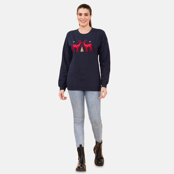 Damen Strick Sweatshirt mit Applikation, Gr&ouml;&szlig;e 42, Dunkelblau