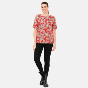 TAMSY - bedrucktes Top mit Blumendruck, Gr&ouml;&szlig;e 42, Rot