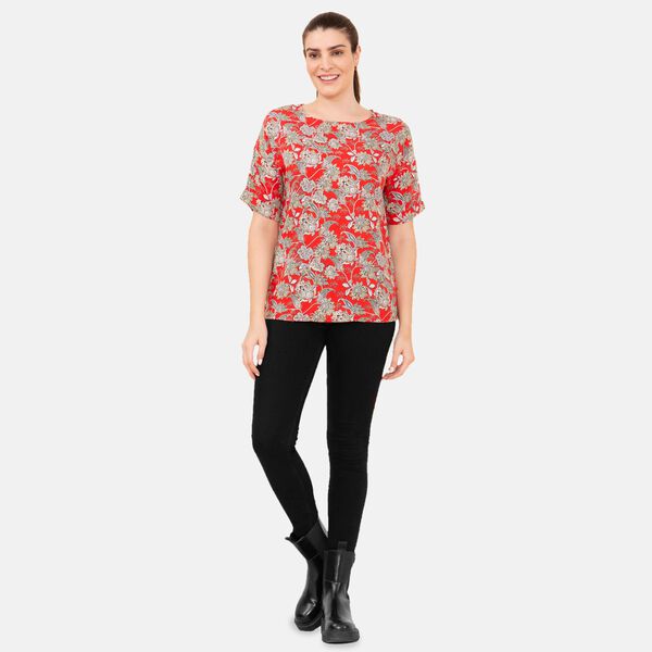 TAMSY - bedrucktes Top mit Blumendruck, Gr&ouml;&szlig;e 42, Rot