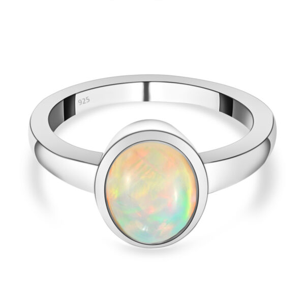 Nat&uuml;rlicher &Auml;thiopischer Opal Solit&auml;r Ring 925 Silber Platin-&Uuml;berzug