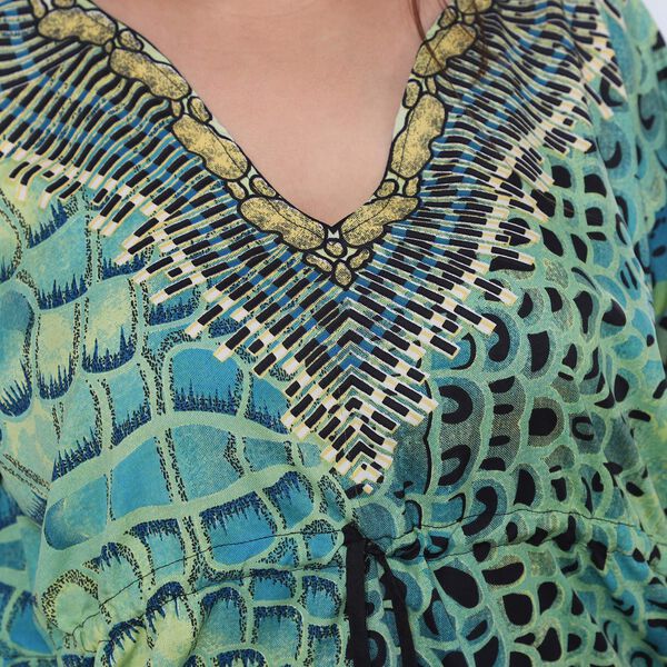 V-Ausschnitt bedruckter Kaftan, Einheitsgr&ouml;&szlig;e Gr&uuml;n image number 5