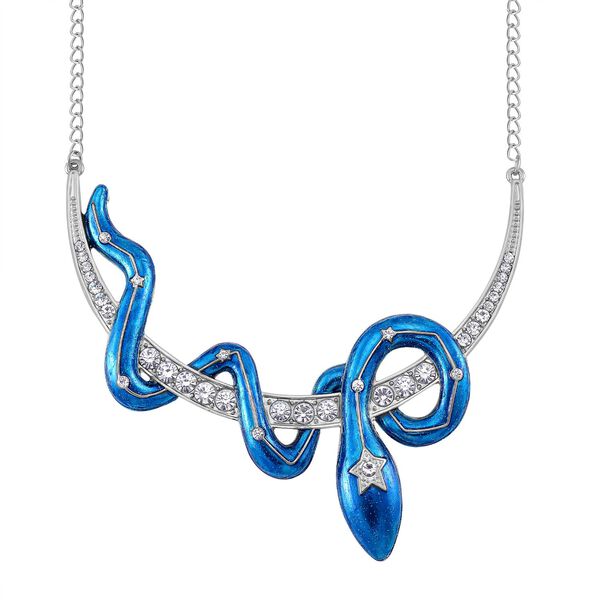 Blau emaillierte wei&szlig;e Kristall-Halskette, 50 cm