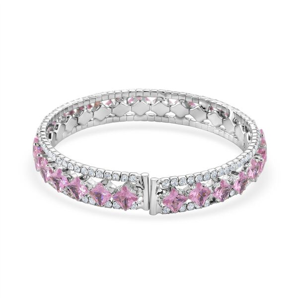 Rosa Zirkonia, Wei&szlig;er Zirkonia Armreif, Flexibles (ca. 18-19 cm), Nickelfreies Messing image number 4