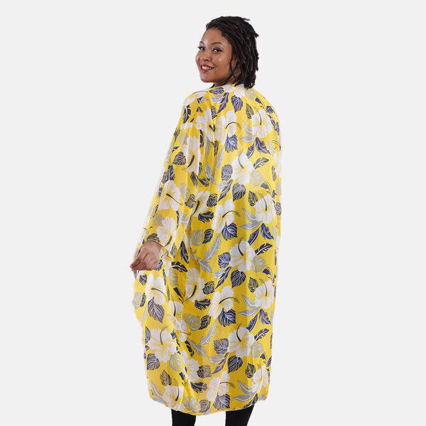 Gemusterter Chiffon Cardigan, One Size, Blattmuster, Gelb image number 2