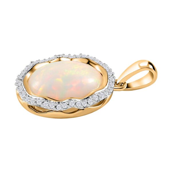 AAA Nat&uuml;rlicher, &auml;thiopischer Welo Opal, Wei&szlig;er Zirkon Anh&auml;nger 925 Silber Gelbgold Vermeil ca. 4,57 ct. image number 4