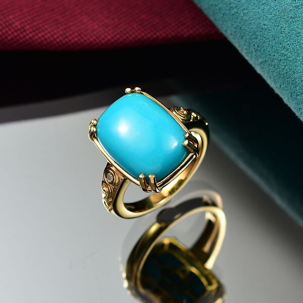 D'Joy AA Sleeping Beauty Türkis, Weißer Diamant Ring 925 Silber 750 Gelbgold Vermeil (Größe 17.00) ca. 7.06 ct image number 2