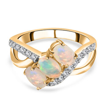 Nat&uuml;rlicher &Auml;thiopischer Opal und Zirkon Ring 925 Silber vergoldet (Gr&ouml;&szlig;e 16.00) ca. 0,92 ct