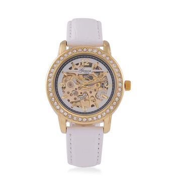 GENOA TIME V2 Automatik-Uhr mit Mechanischem Uhrwerk, Ros&eacute;goldfarbenem Geh&auml;use und Rosa Lederarmband