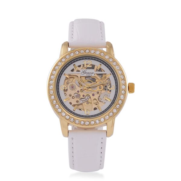 GENOA TIME V2 Automatik-Uhr mit Mechanischem Uhrwerk, Roségoldfarbenem Gehäuse und Rosa Lederarmband image number 0
