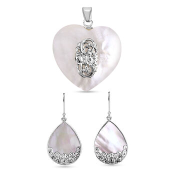 Royal Bali Kollektion- Perlmutt Anh&auml;nger und Ohrringe in 925 Silber