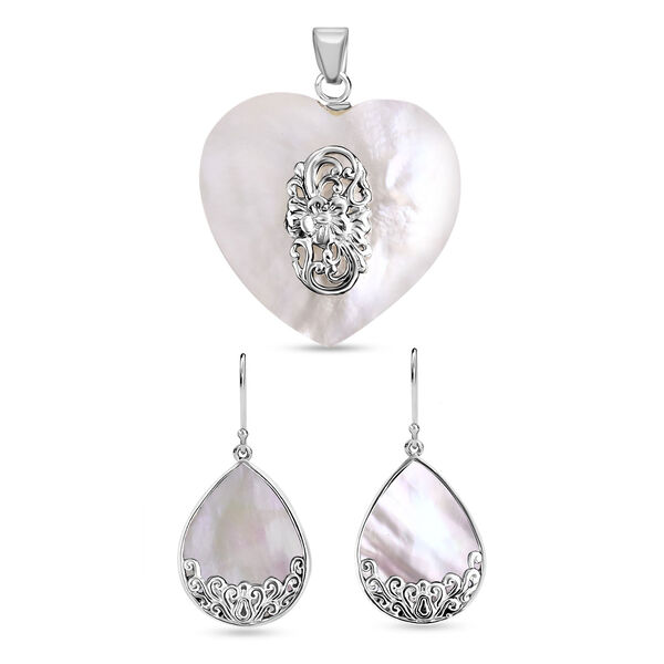 Royal Bali Kollektion- Perlmutt Anh&auml;nger und Ohrringe in 925 Silber