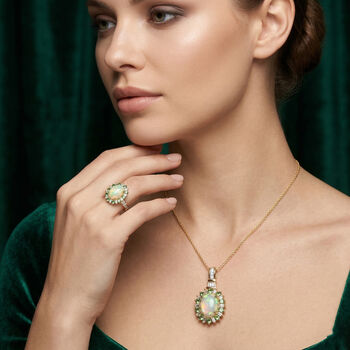 AA &auml;thiopischer Welo Opal Tsavorit Granat und Moissanit Ring und Anh&auml;nger mit 50cm Kette