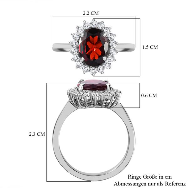 Roter Granat, Weißer Zirkon Ring, 925 Silber platiniert, (Größe 20.00) ca. 3.37 ct image number 7