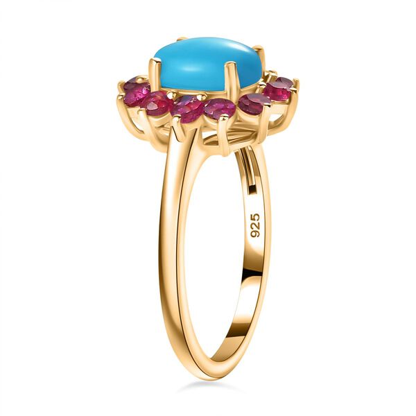 AA Sleeping Beauty Türkis, Afrikanischer Rubin (Fissure gefüllt) Ring 925 Silber 750 Gelbgold Vermeil (Größe 16.00) ca. 1,92 ct image number 5