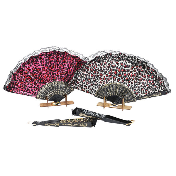 4er - Set Handf&auml;cher im japanischen Stil, Leopard Druck, wei&szlig;, Rosa, Gelb image number 2