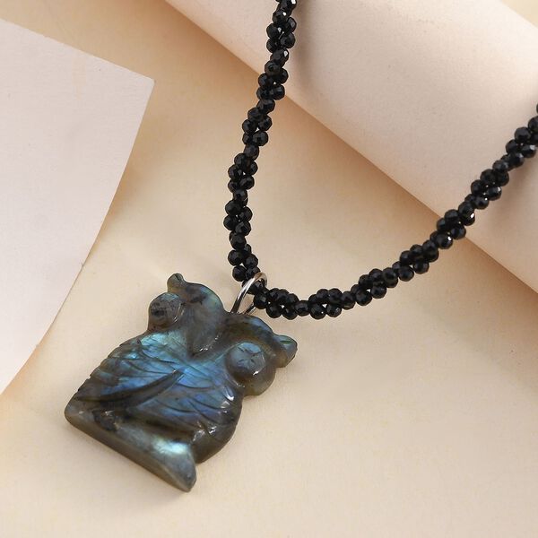 Labradorit und schwarze Spinell-Eulen-Halskette, 50 cm - 115 ct. image number 2