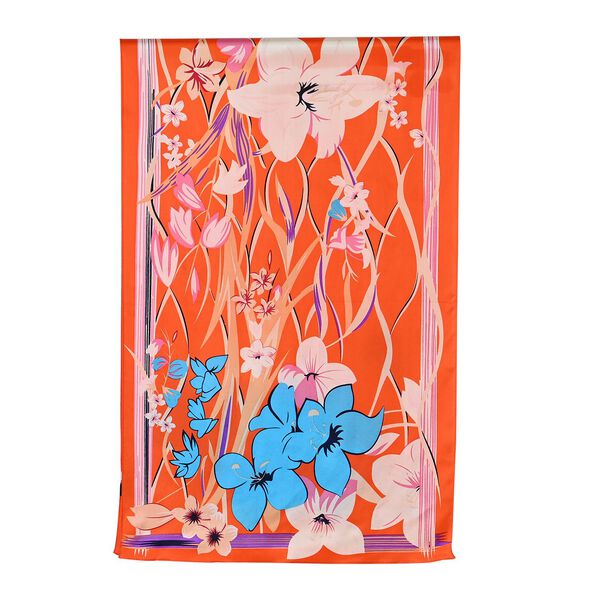 LA MAREY &ndash; Satinschal aus Maulbeerseide, Orange mit Blumenmuster image number 8