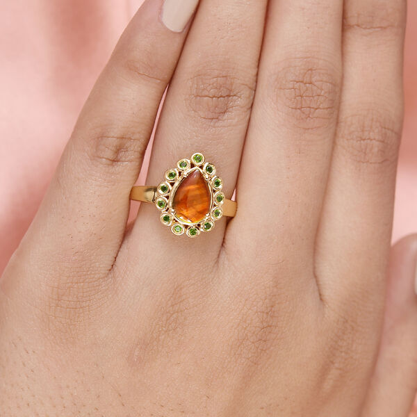 Ammolit und Nat&uuml;rlicher Chromdiopsid Ring 925 Silber vergoldet  ca. 1,75 ct image number 3