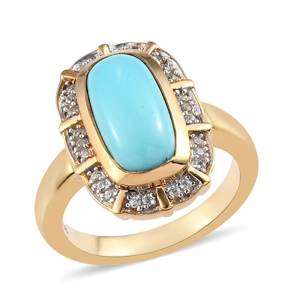 Natürlicher Sleeping Beauty Türkis und Zirkon Halo Ring 925 Silber 585 Vergoldet image number 4