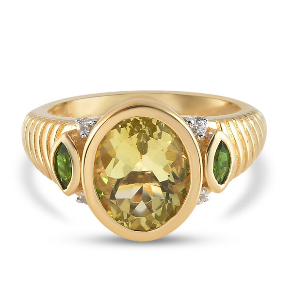 Ouro Verde-Quarz und Nat&uuml;rlicher Chromdiopsid Ring 925 Silber vergoldet