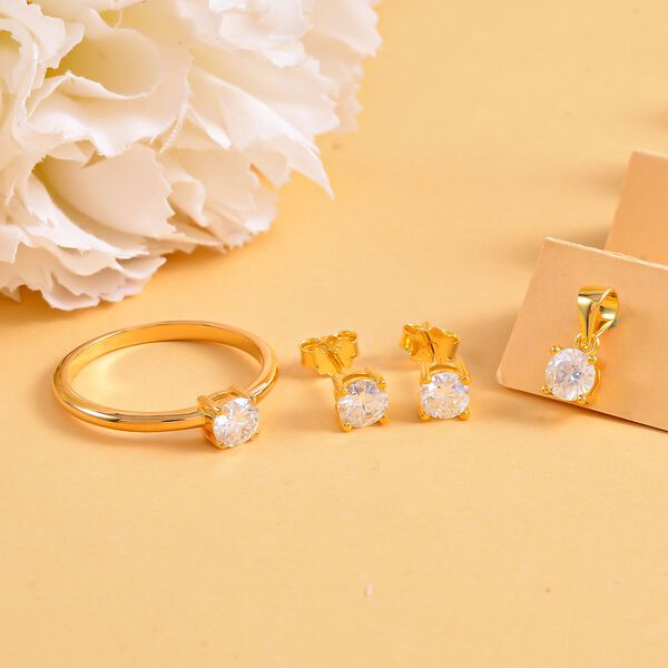 3er-Set, Moissanit-Ring, -Anh&auml;nger und -Ohrringen - 1,70 Karat. image number 2