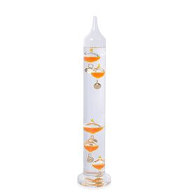 Galileo Thermometer mit schwimmenden Kugeln in Orange