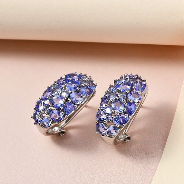 Designer Tansanit-Ohrringe, 925 Silber platiniert, ca. 4.50 ct image number 2
