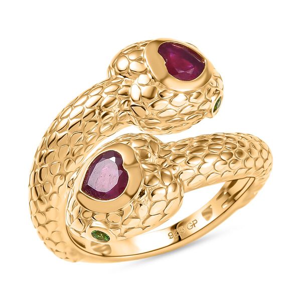 GP Trionfo Kollektion - Afrikanischer Rubin (Fissure gef&uuml;llt), Nat&uuml;rlicher Chromdiopsid Ring 925 Silber 750 Gelbgold Vermeil (Gr&ouml;&szlig;e 17.00) ca. 1.71 ct image number 4