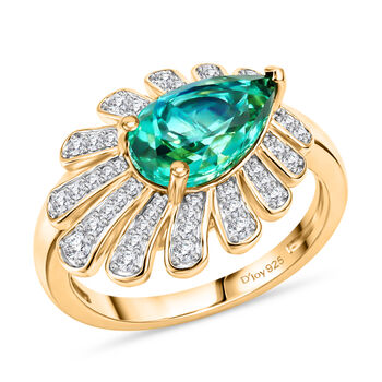 D'Joy Pfau Quarz Triplette, Wei&szlig;er Zirkon Ring 925 Silber 750 Gelbgold vermeil (Gr&ouml;&szlig;e 17.00) ca. 2,50 ct