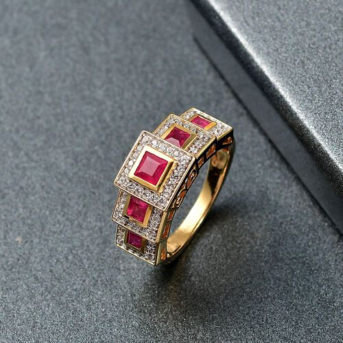 D’joy Afrikanischer Rubin (Fissure gefüllt) Ring 925 Silber 750 Gelbgold Vermeil (Größe 18.00) ca. 1,85 ct image number 1