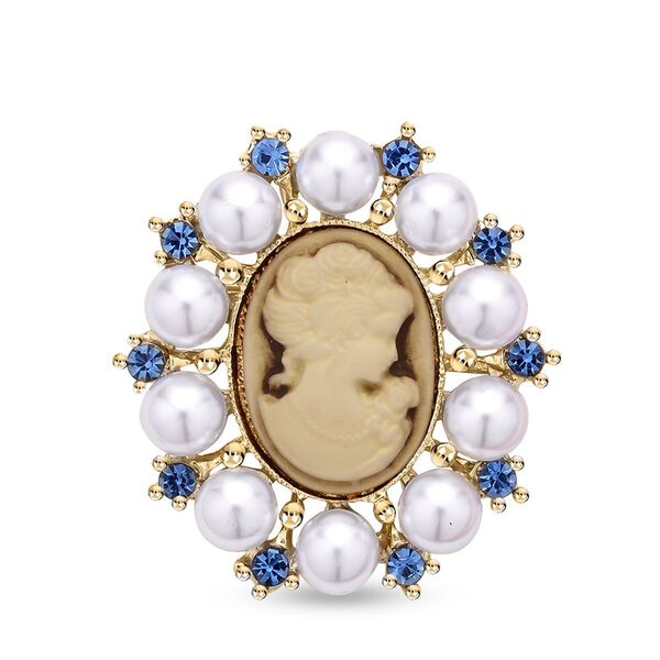 Kamee-Schmuck, Kunststoff Perlen Kette mit Anhänger, goldfarben image number 6