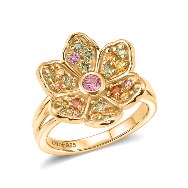 D'Joy Mehrfarbiger Saphir Ring 925 Silber 750 Gelbgold vermeil (Gr&ouml;&szlig;e 17.00) ca. 1.15 ct image number 3