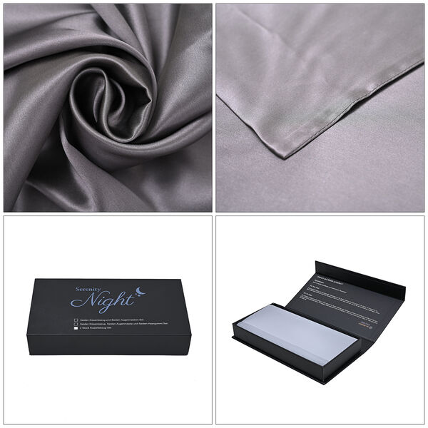 SERENITY NIGHT: Premium-Kollektion, 2er-Set - Kissenbez&uuml;ge aus 100% Maulbeerseide, Schwarz&nbsp; image number 4