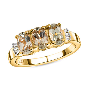 AAA Turkizit und wei&szlig;er Diamant-Ring, 925 Silber Gelbgold Vermeil  ca. 1,59 ct